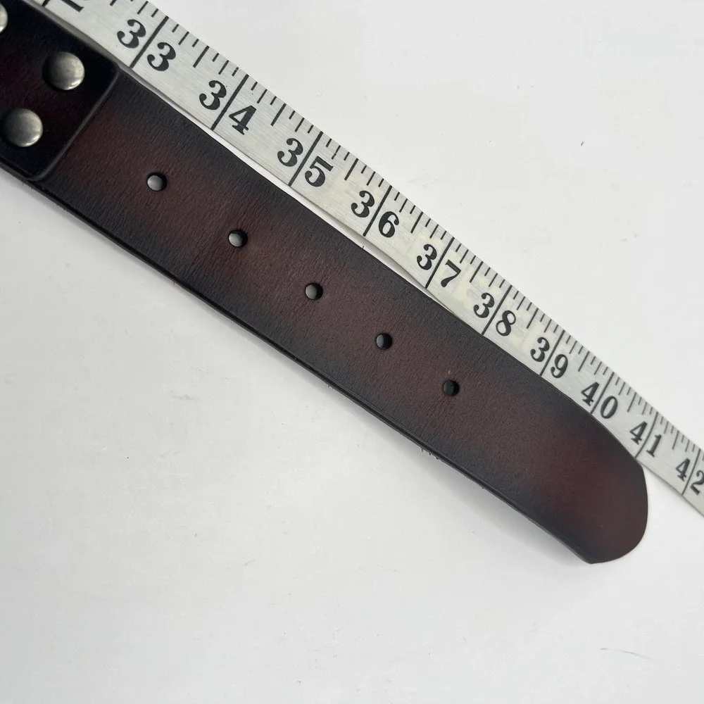 Bonded‎ Leather Belt 36 Brown Ombre Silver Tone Buckle Studded Rivet Rustic